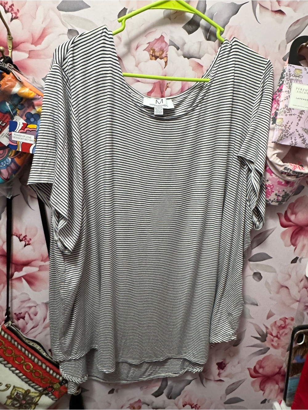 Magaschoni Black and White Striped Short-Sleeve Tee